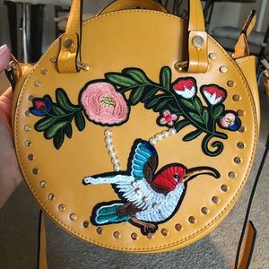 Topshop circle patched yellow mustard tote bag